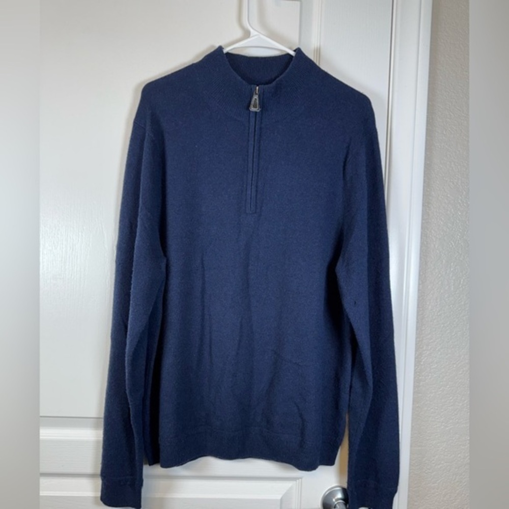 John W Varvatos Quarter Zip 100% Cashmere Blue Sweater Size Large #5849